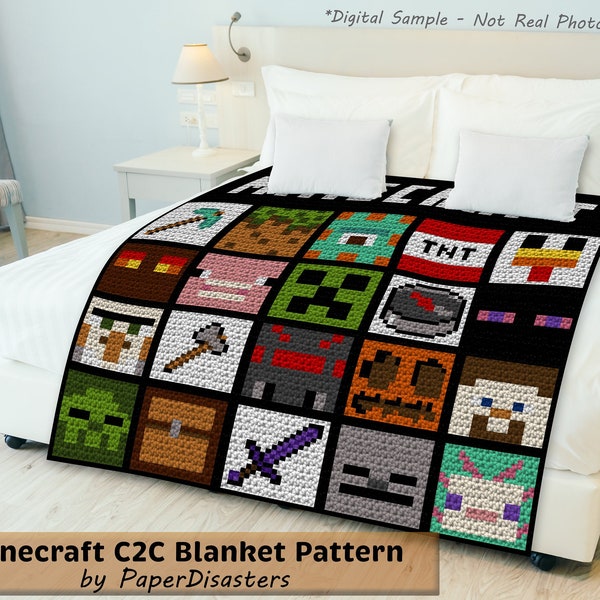 Large Minecraft C2C Blanket Pattern (Digital) - Corner to Corner Crochet