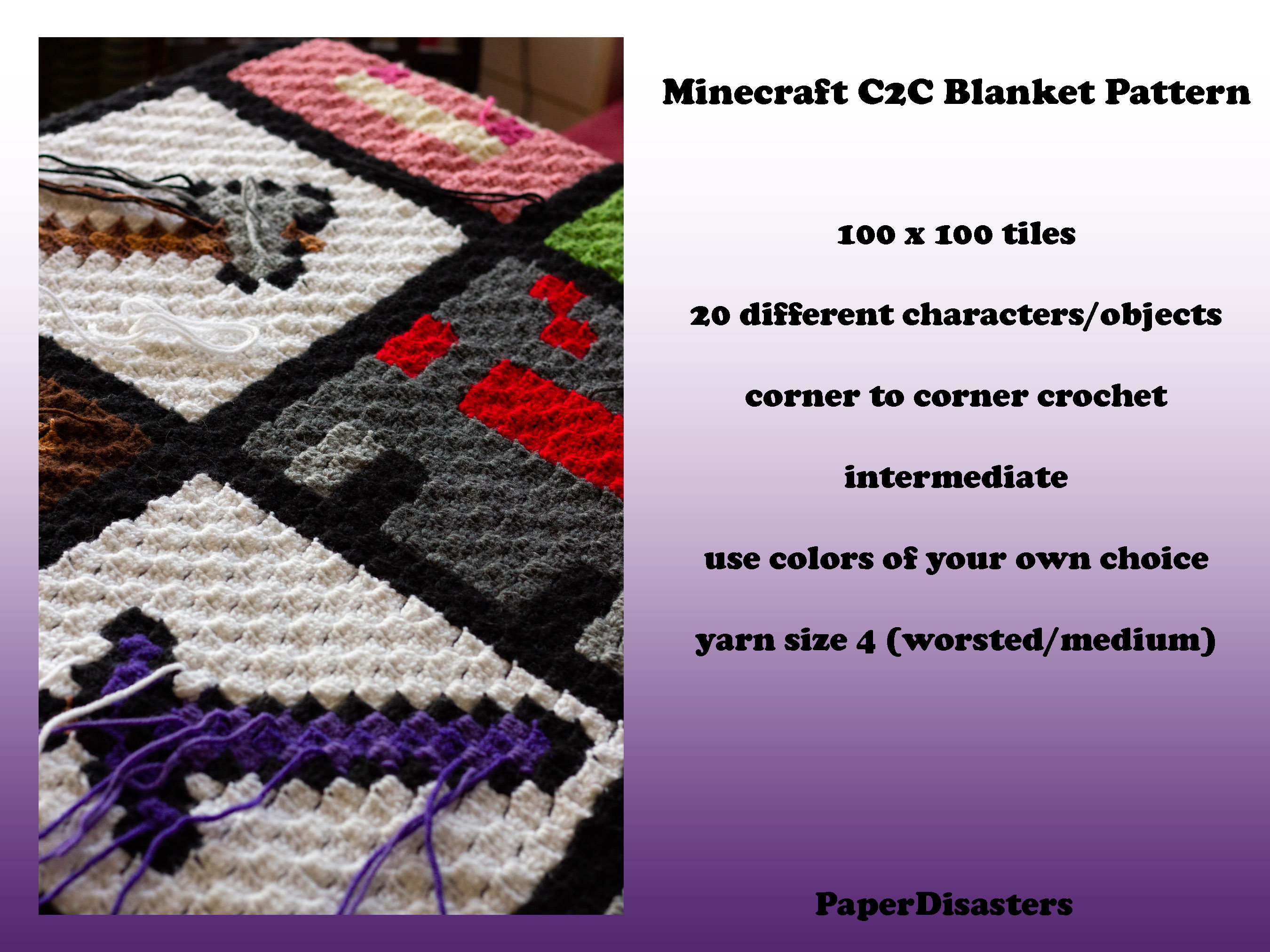 Large Minecraft C2C Blanket Pattern digital Etsy