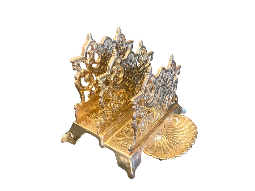 French Letter Rack Antique French Ornate Rococo Style Heavy Solid Brass Three Section ...