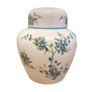 coalport fine english bone china blue flower design lidded ginger jar vintage china lidded jar  vintage china ornaments rare bone china