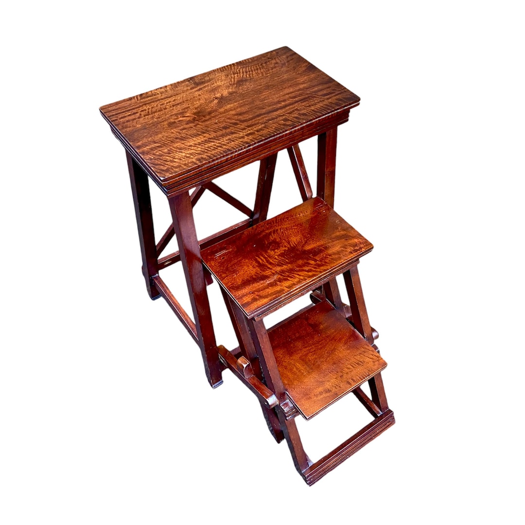 Antique Regency Style Folding Three Tier Steps Library Steps Office
