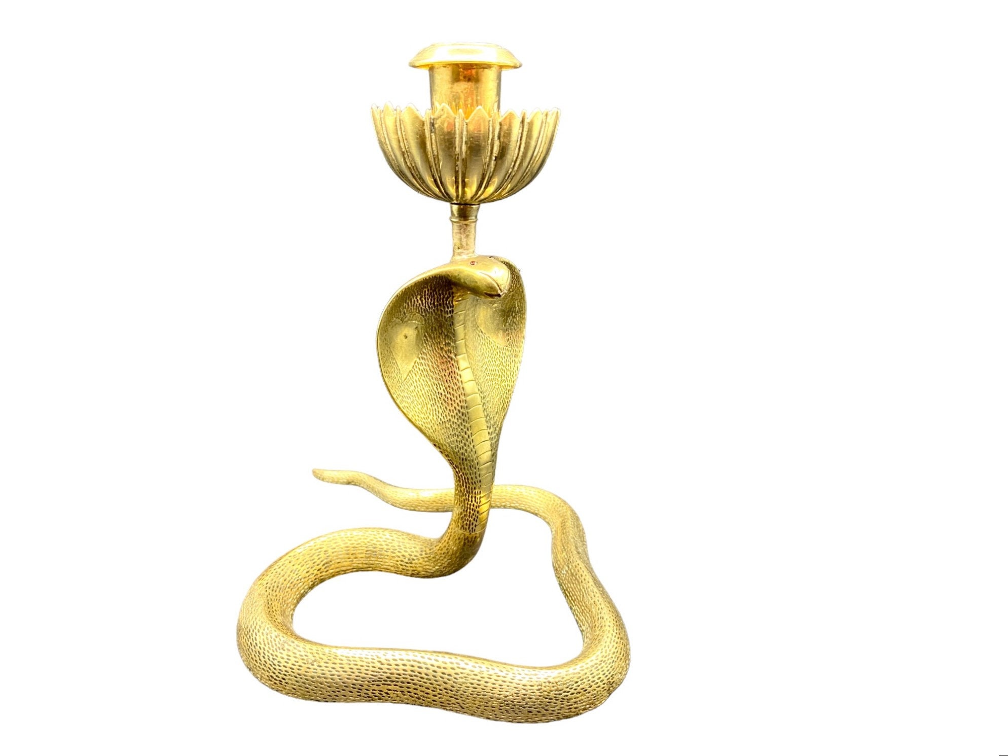Ancien Bougeoir Laiton Forme de Cobra Serpent Décoration