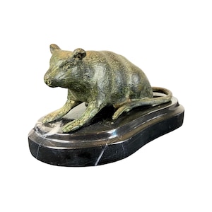 vintage bronze mouse sculpture on marble base verdigris finish lovely detail bronze mouse paperweight mouse ornament mouse figurine