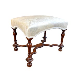 antique victorian circa 1900 walnut footstool on ring turned supports with curved cross stretchers interior design home decor foot stool