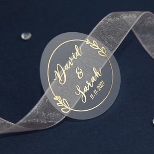 Wedding Envelope Seal, Foil Transparent Stickers, Foil Wedding Stickers, Calligraphy Wedding Labels, Gold Rose and Copper Foil  | 37mm ST24