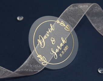 Wedding Envelope Seal, Foil Transparent Stickers, Foil Wedding Stickers, Calligraphy Wedding Labels, Gold Rose and Copper Foil  | 37mm ST24