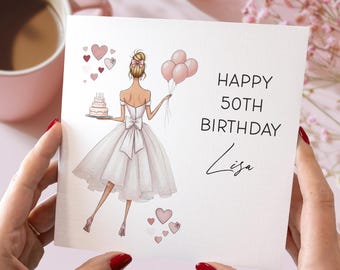 Tarjeta de cumpleaños número 50 para ella con nombre personalizado y personal