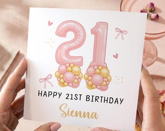 Tarjeta de felicitación personalizada para su 21 cumpleaños con nombre