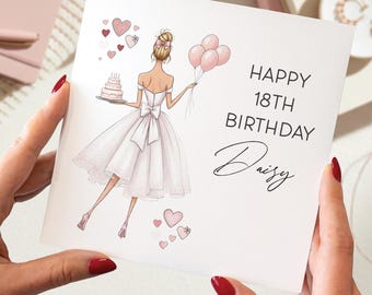 Tarjeta de cumpleaños número 18 personalizada para ella con nombre personalizado