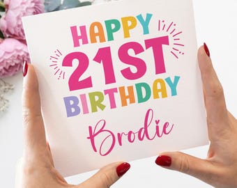 Tarjeta de cumpleaños número 21 personalizada con nombre en rosa