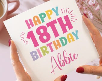 Tarjeta de cumpleaños número 18 personalizada con nombre en rosa
