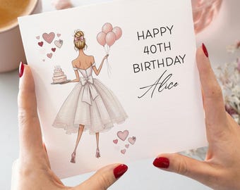 Tarjeta de cumpleaños número 40 para ella con nombre personalizado y personal