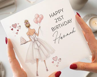 Tarjeta de cumpleaños número 21 personalizada para ella con mensaje personalizado