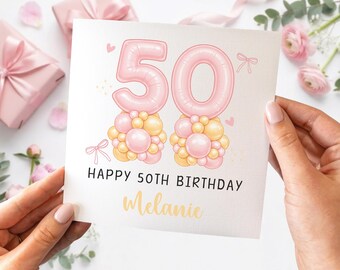 Tarjeta de cumpleaños número 50 personalizada para ella con nombre