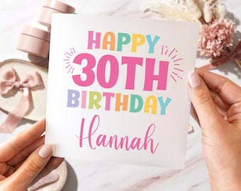 Tarjeta de cumpleaños número 30 personalizada con nombre en rosa