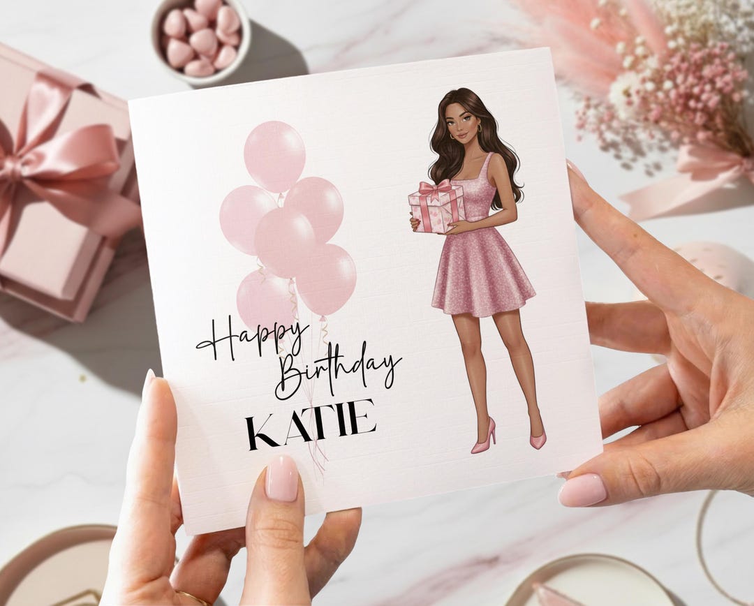 Personalised Birthday Card for Her, Pink Birthday Card, Custom Name