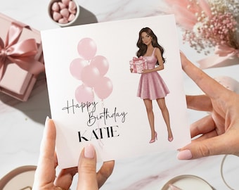 Tarjeta de cumpleaños para ella personalizada con diseño de globos