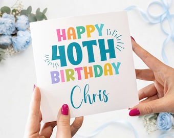 Tarjeta de felicitación unisex para 40 cumpleaños en color azul.