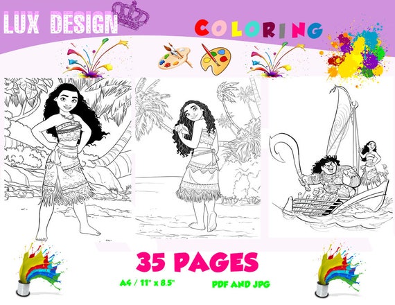 Moana Coloring 35 Pages Jpg Pdf File Coloring Pagesmoana Etsy