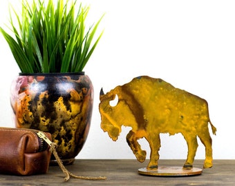 Metal Buffalo Table Ornament, Western Tabletop Metal Bison, Steel Buffalo Mantlepiece Decor, Midwest Decor, mini bison statue