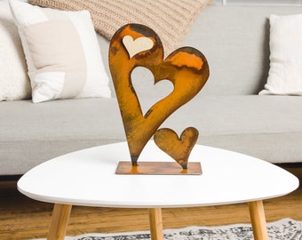 Large Metal Heart Decor, Copper Farmhouse Decor Heart Sculpture, Romantic Wife Wedding Anniversary Gift for her, Table Valentine's Day Decor