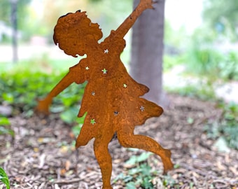 Girl Dancer Metal Garden Stakes, One Piece Figure Metal Garden Sculpture, Outdoor Dancing Little Girl art, Large Fairy Garden Accessories