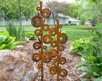 Large Garden Decor Hollyhock Plant, Modern Garden Sculpture Outdoor Decor, Contemporary Abstract Art Garden Statue, Yard industrial Art work