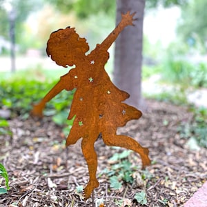 Girl Dancer Metal Garden Stakes, One Piece Figure Metal Garden Sculpture, Outdoor Dancing Little Girl art, Large Fairy Garden Accessories