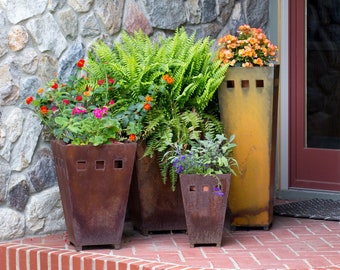 Large Rustic Metal Planter, Outdoor Aesthetic Garden Accessories, Front Porch Metal Yard Art, Extra Large Planters, Handmade Patio Planter