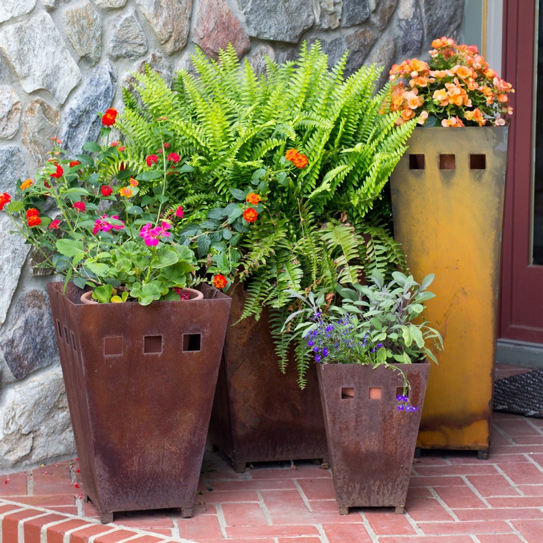 Large Rustic Metal Planter, Outdoor Aesthetic Garden Accessories, Front Porch Metal Yard Art, Extra Large Planters, Handmade Patio Planter image 5