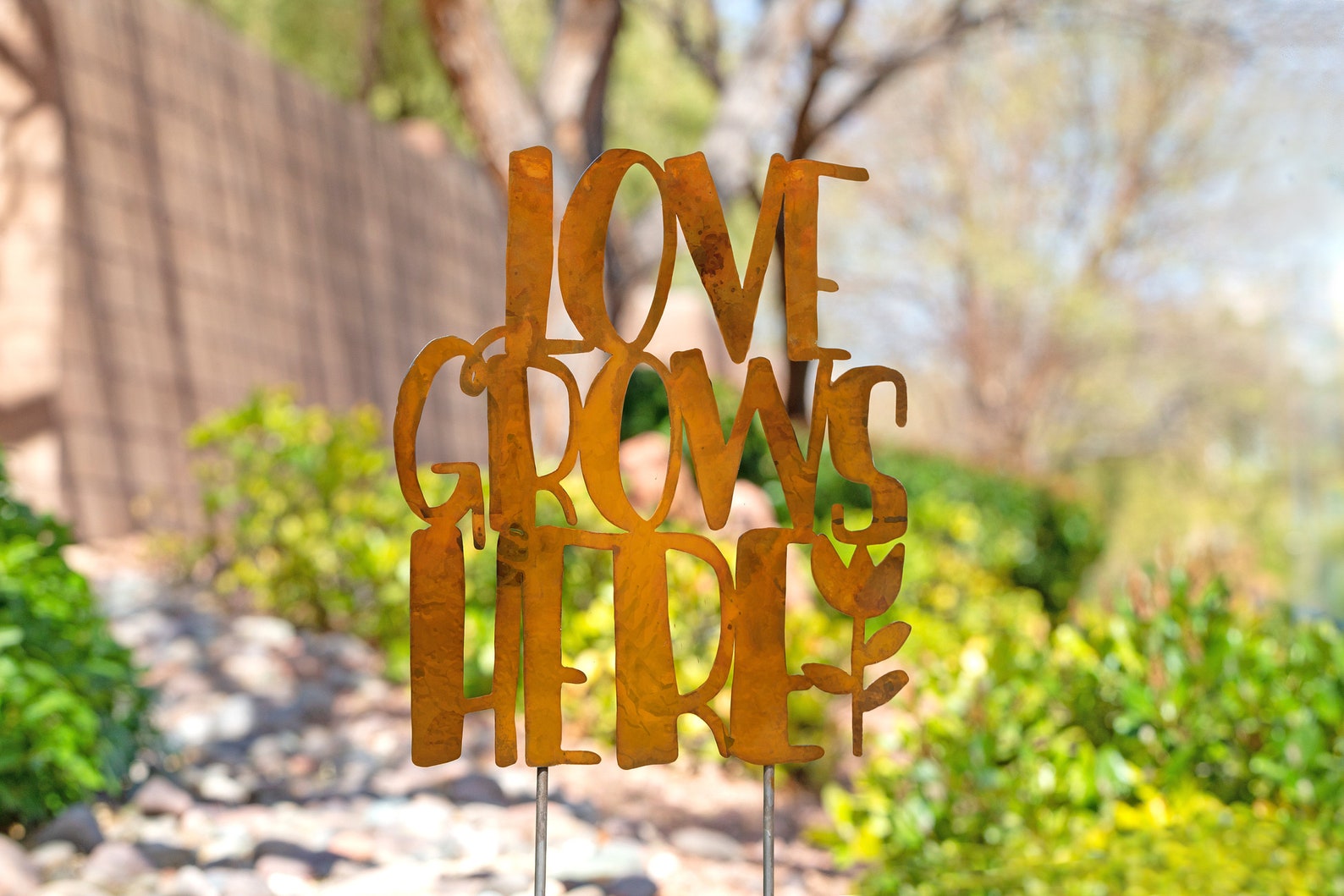 Love Grows Here Metal Garden Decor Outdoor Summer Decor Etsy