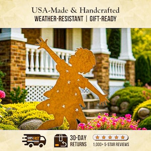 Rusty Metal Girl Dancer Garden Stake, Outdoor Fairy Yard Art Sculpture,Whimsical Dancing Girl Silhouette,Large Patina Primitive Garden Decor