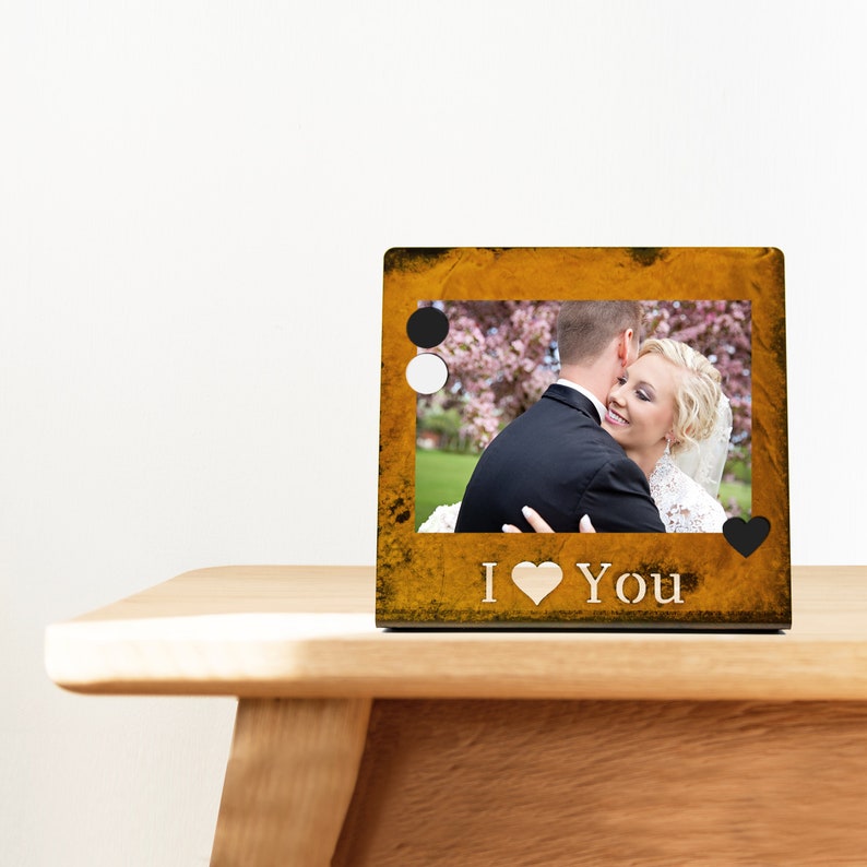 Valentines Gift For Him Personalized Gift Magnetic I Love You Picture Frame with set of 2 Dot and 1 Mini Heart Neutral Colored Magnets