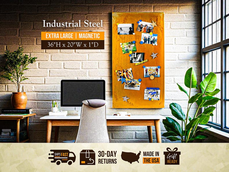 Extra Large Rustic Magnet Board, Farmhouse Memo Board, Rustic Magnetic Board, Primitive Metal Decor, Modern Magnetic Memo Board Metal Memo 画像 3