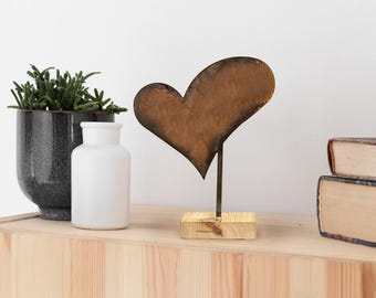 Metal Heart Wedding Table Decor, Copper Farmhouse Heart Sculpture, Romantic Wife Anniversary Gift for her, Rustic Wedding Table Decor