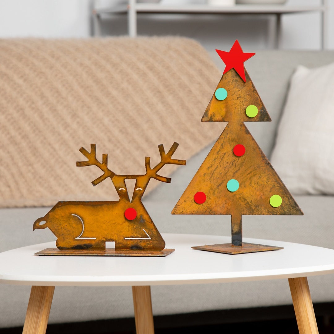 Christmas Decorations Deer Figurines Rustic Metal Reindeer Etsy