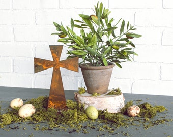 Metal Memorial Cross Grave Decoration, Rustic Tabletop Decor, Bronze Crucifix, Patina Bereavement Gift, Religious Decor mothers day gift