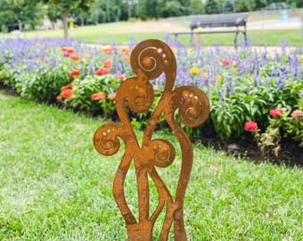 Abstract Metal Garden Stake, Steel Modern Abstract Garden Art, Rusty Metal Garden Sculpture, Copper Patina Garden Decor, Rusty Garden Art