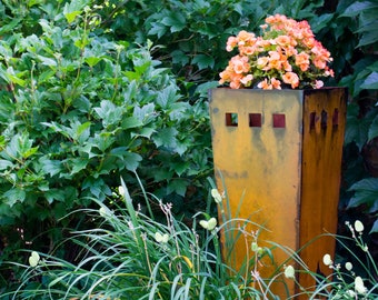 Tall Rustic Metal Planter Garden Accessory, Outdoor Front Porch Metal Yard Art, Oddish Planter, outdoor fall decor Popular Large Planter Pot