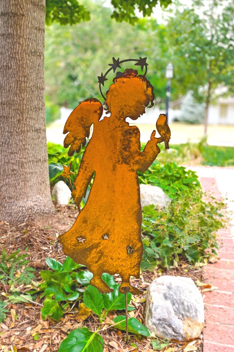 Metal Garden Sculpture Angel Figure Outdoor Holiday Decor Etsy