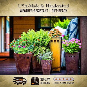 Large Rustic Metal Planter, Outdoor Metal Planter Box, Tall Copper Garden Planter, Modern Rustic Patio Planter, Front Porch Flower Pot