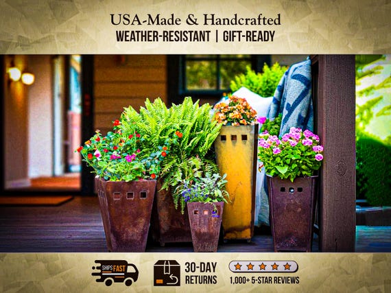 A closer look at Rustic Metal Planter Boxes