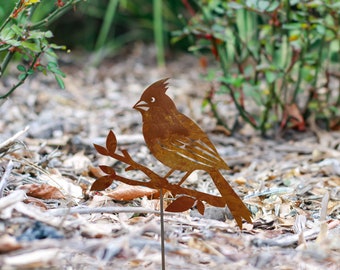 Cardinal Bird Art Metal Garden Sculpture, Cardinal Memorial Gift Grave Decoration, Bird Metal Garden Stake Gift For Her, Whimsical Bird Art