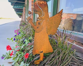 Angel Copper Garden Art, Metal Angel Garden Decor, Angel Yard Art Metal Sculpture, Christian Grave Decorations, Outdoor Spring Decor