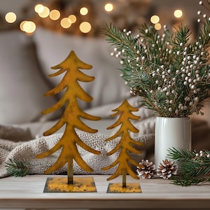 Rustic Metal Christmas Tree Sculptures for Tabletop, Elegant Holiday Decor Trees, Farmhouse Christmas Centerpiece, Winter Table Decorations