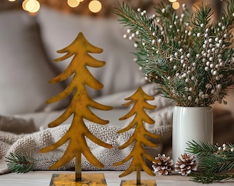 Rustic Metal Christmas Tree Sculptures for Tabletop, Elegant Holiday Decor Trees, Farmhouse Christmas Centerpiece, Winter Table Decorations