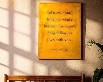 Elvis Presley Can't Help Falling In Love with You Metal Wall Art – Large Romantic Lyric Sign, Classic Rock Wall Decor, Valentine's Day Gift