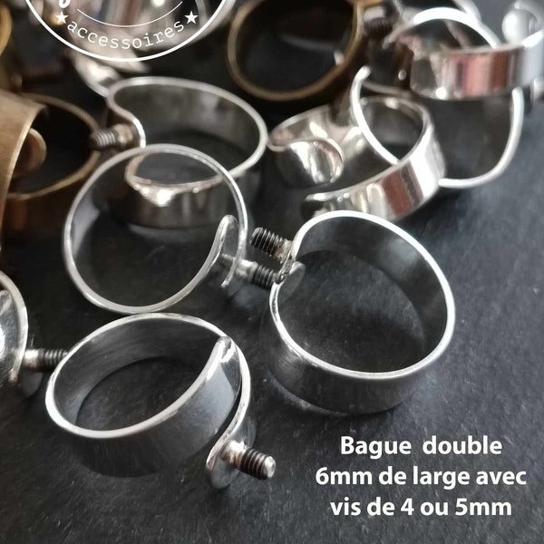 Jewelry findings - Double ring support 6mm wide with screws, in brass with different finishes possible. Made in France