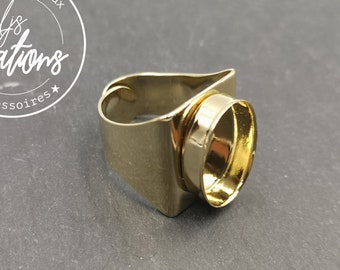 Bague chevalière carré avec cuvette ovale 13x18x4,5mm - différentes finitions