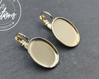 New - Earrings with oval sleepers 13x18x1,5mm - brass gold finish - Made in France